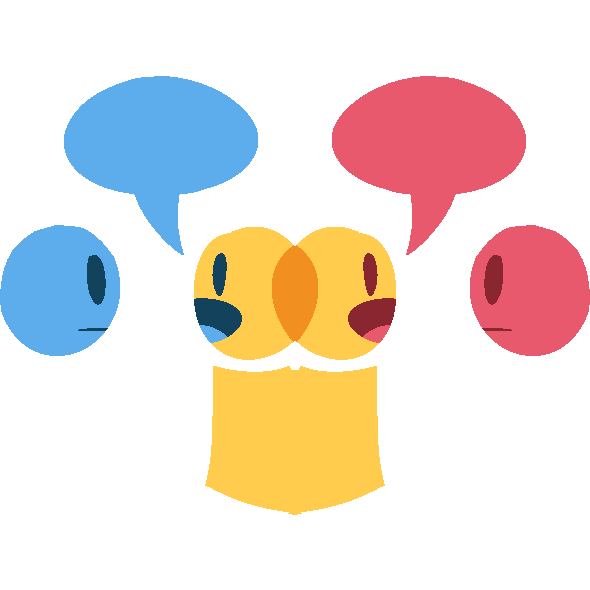 two overlapping emoji-yellow people. one is speaking a blue speech bubble to a blue face and the other is speaking a pink speech bubble to a pink face